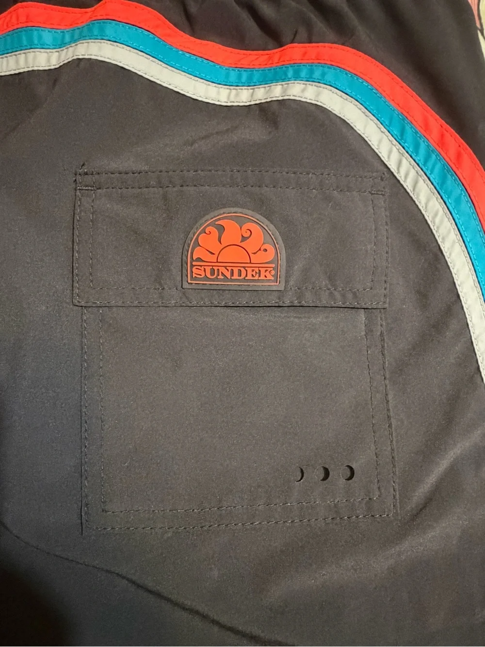 Sundek Black Swim Short Shorts with Orange & Teal Stripe